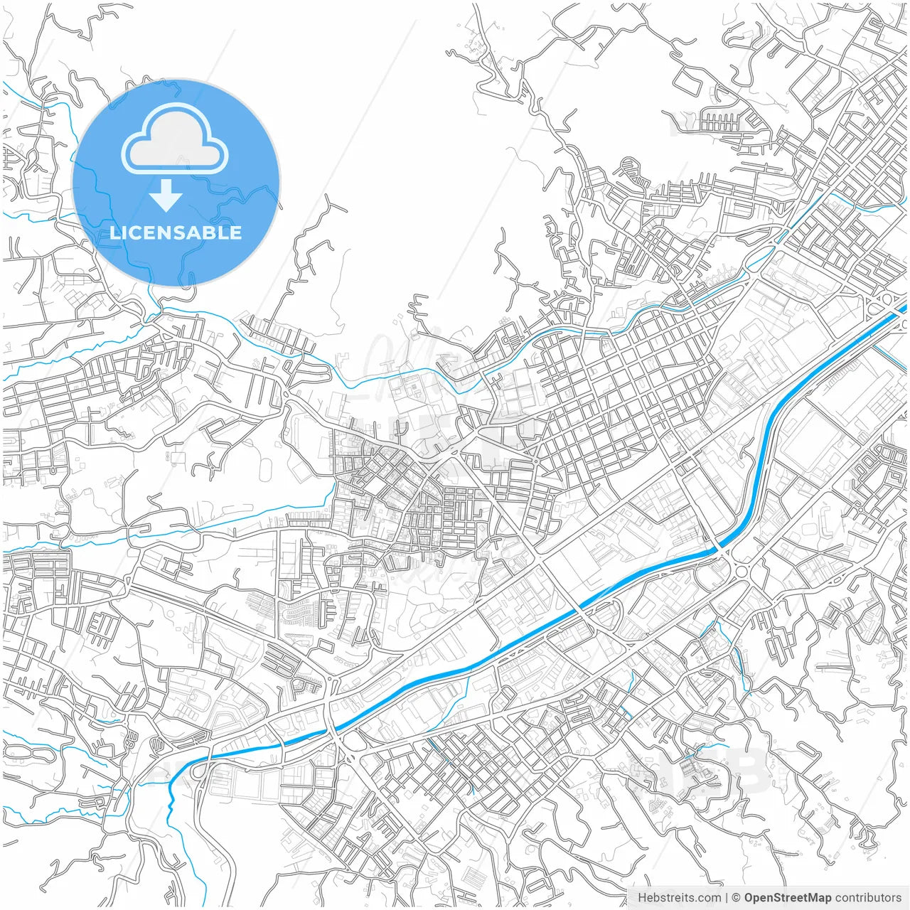 Itaguei, Colombia, city map with high resolution roads.