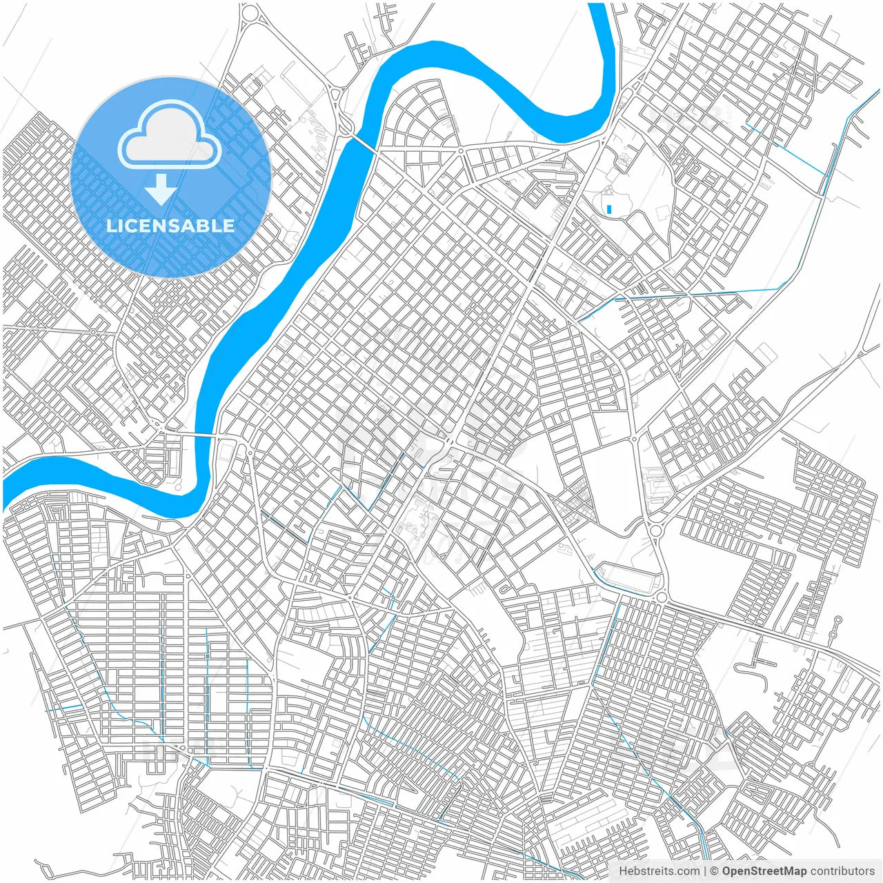 Monteria, Colombia, city map with high resolution roads.