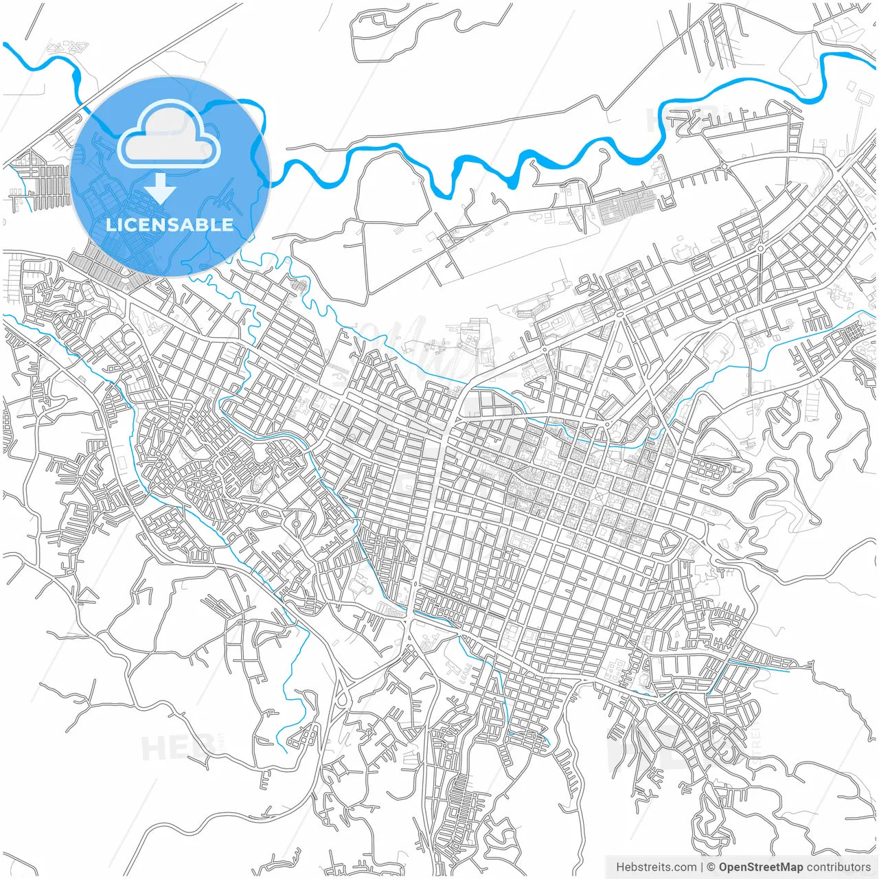 Popayan, Colombia, city map with high resolution roads.