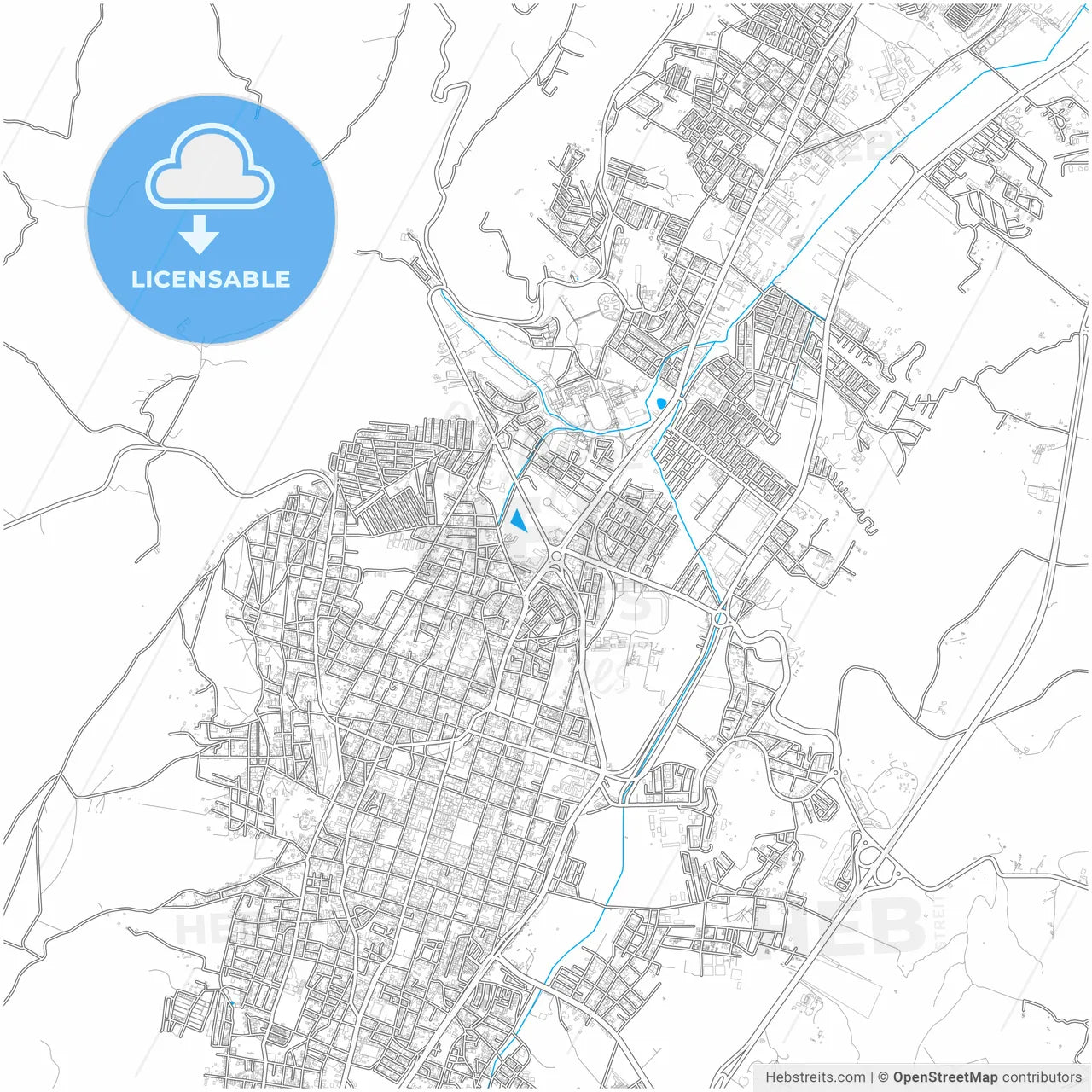 Tunja, Colombia, city map with high resolution roads.