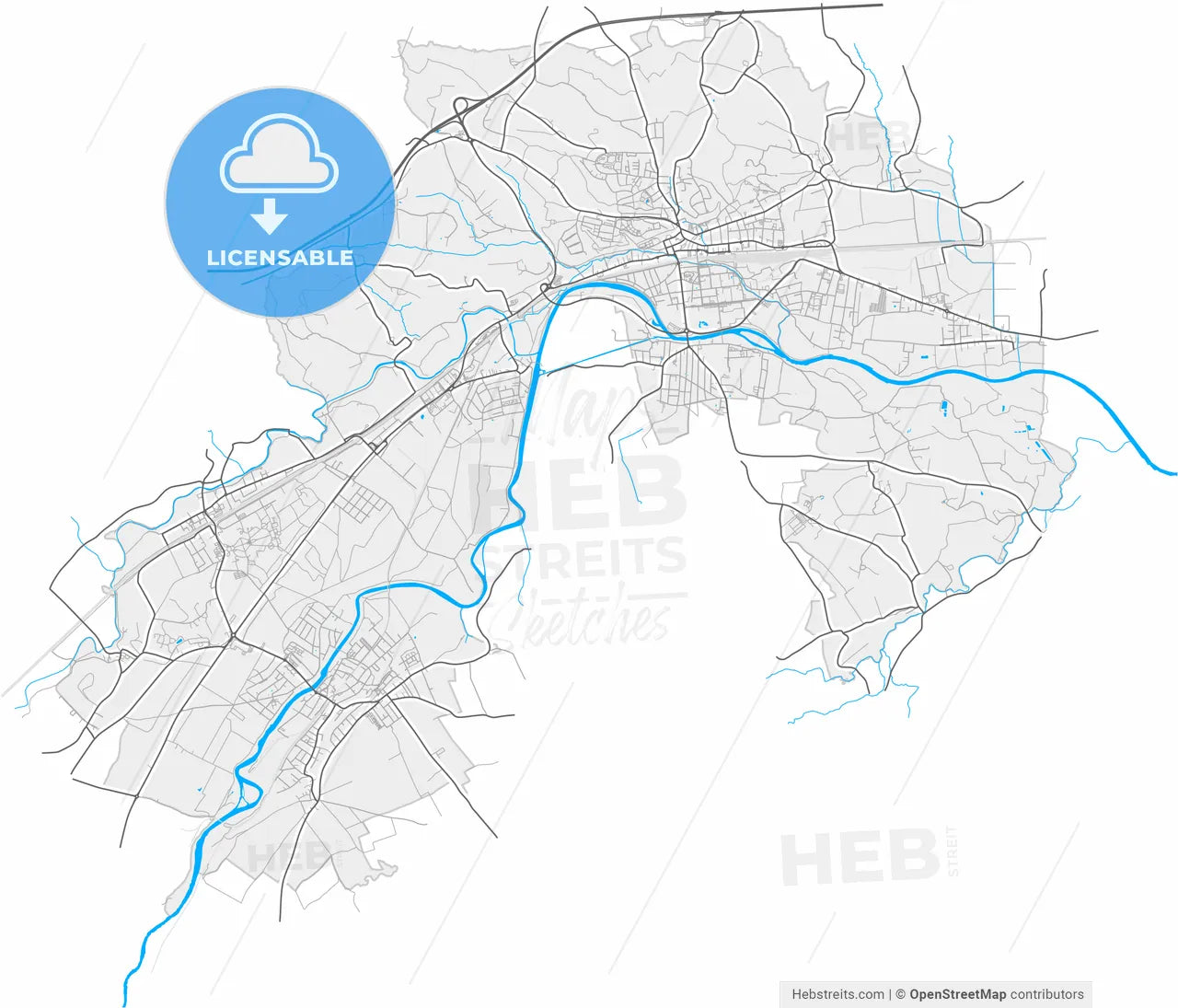 Amstetten, Lower Austria, Austria, high resolution vector map - Instant download PDF and JPG