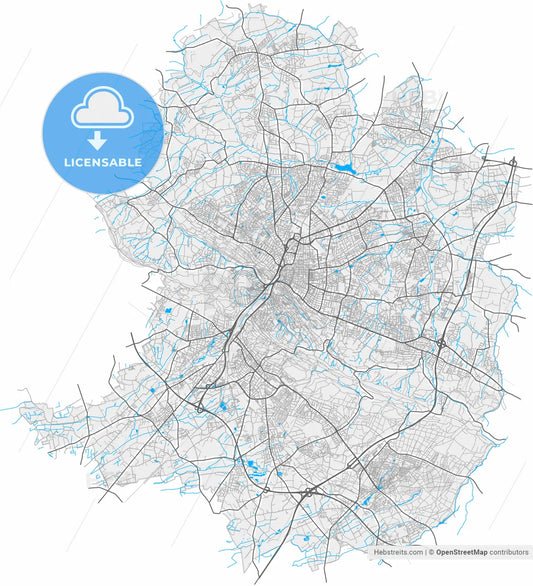 Bielefeld, North Rhine-Westphalia, Germany, high resolution vector map - Instant download PDF and JPG