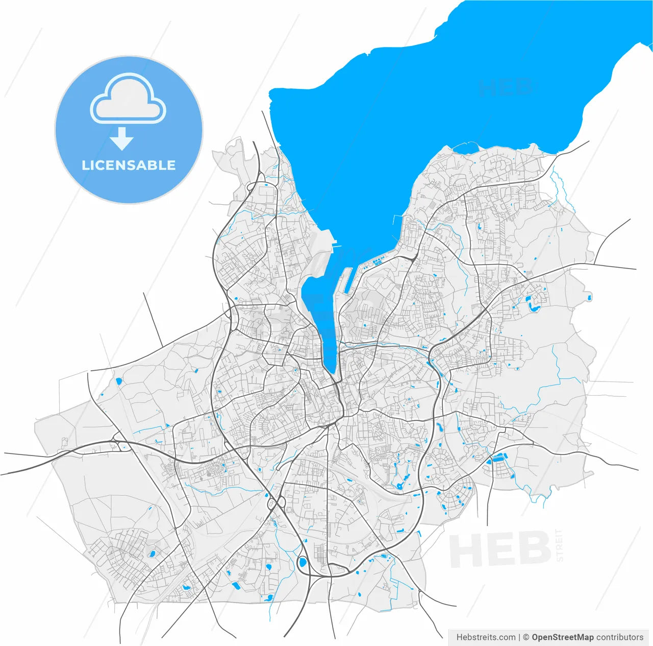 Flensburg, Schleswig-Holstein, Germany, high resolution vector map - Instant download PDF and JPG