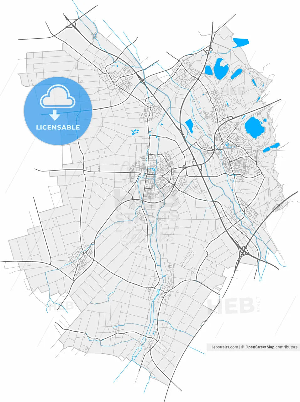 Erftstadt, North Rhine-Westphalia, Germany, high resolution vector map - Instant download PDF and JPG