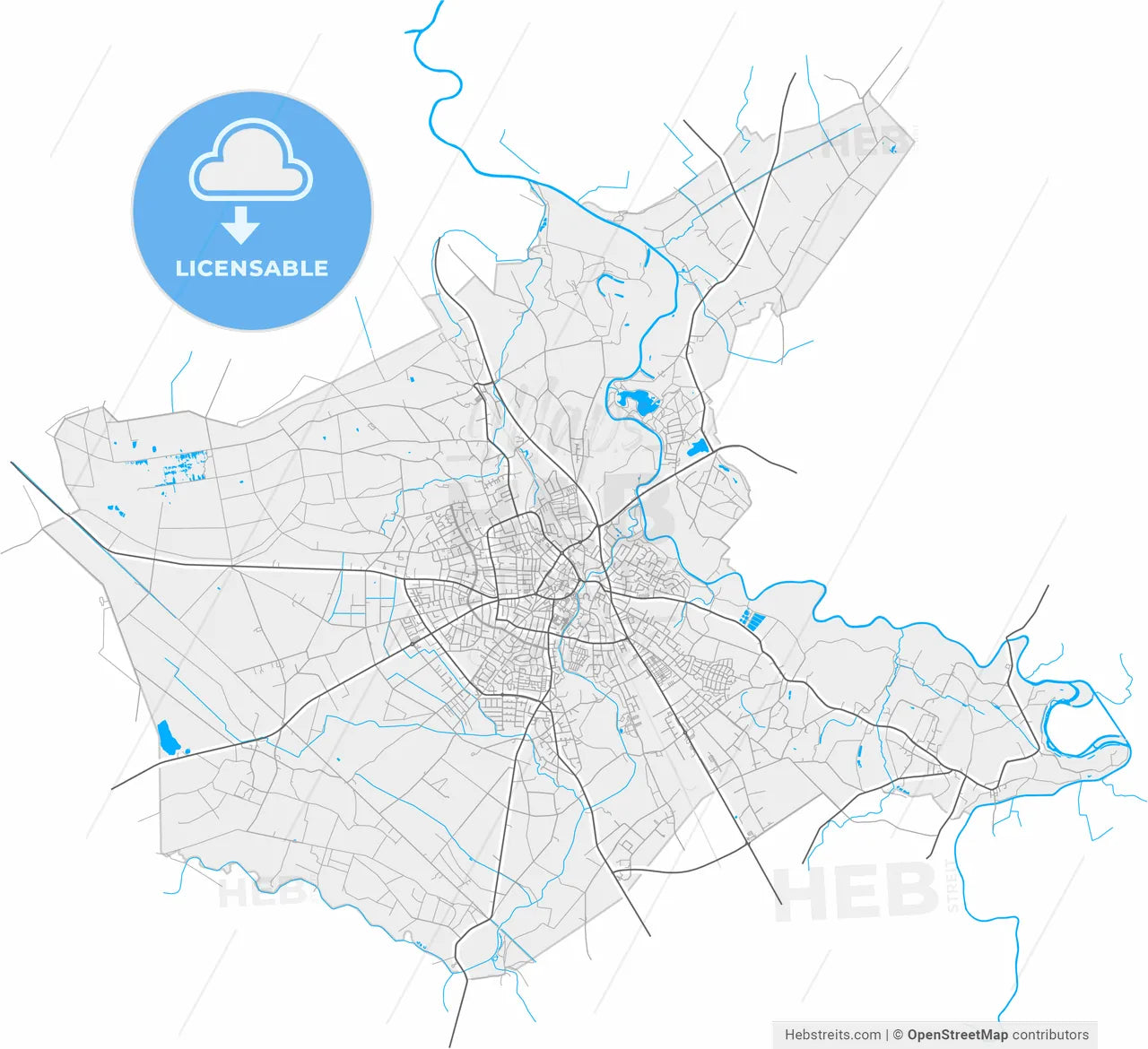 Emsdetten, North Rhine-Westphalia, Germany, high resolution vector map - Instant download PDF and JPG