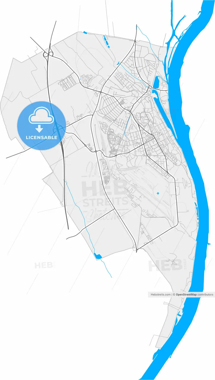 Dunaújváros, Fejér, Hungary, high resolution vector map - Instant download PDF and JPG