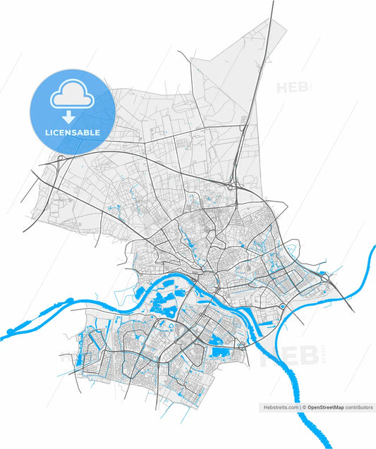 Arnhem, Gelderland, Netherlands, high resolution vector map - Instant download PDF and JPG