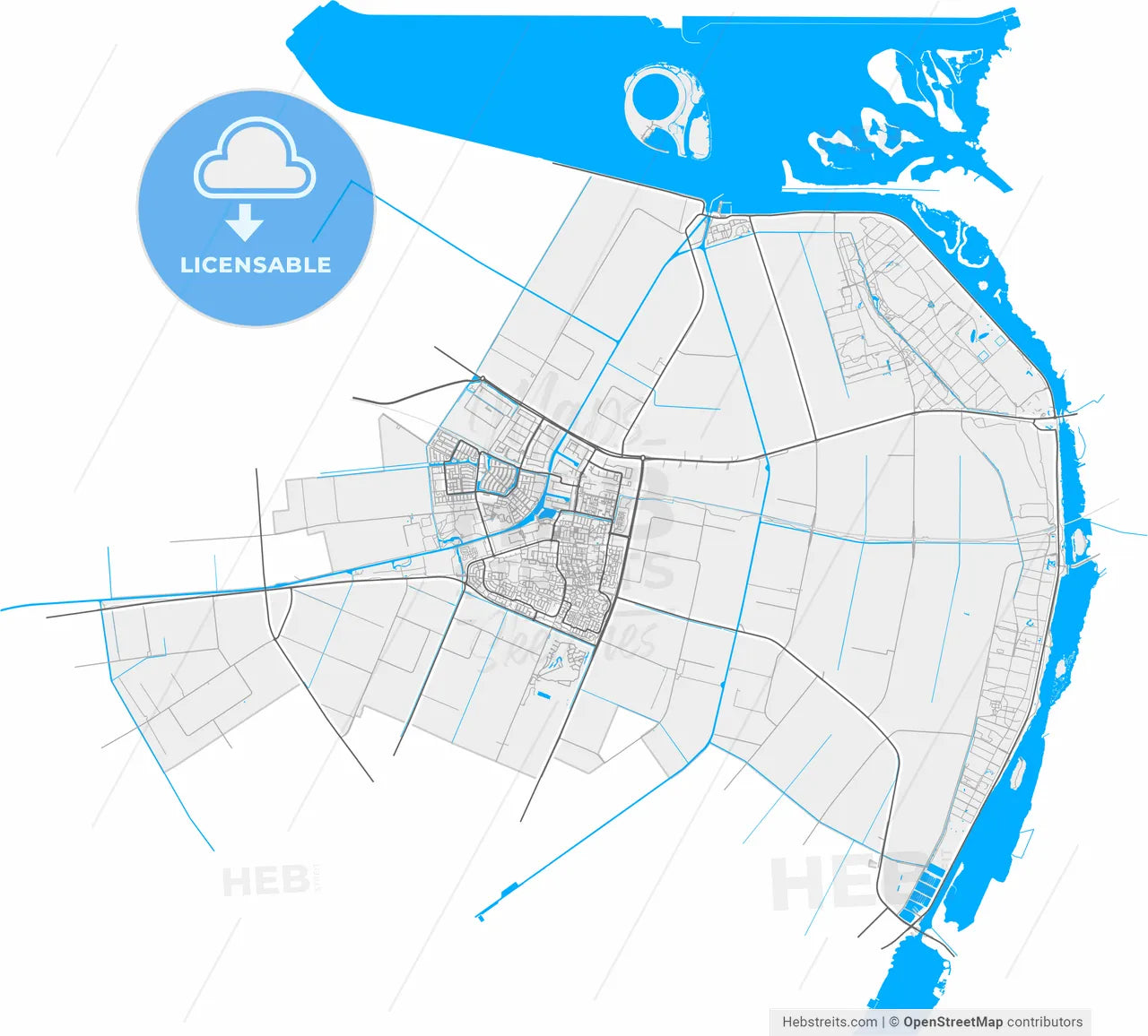 Dronten, Flevoland, Netherlands, high resolution vector map - Instant download PDF and JPG