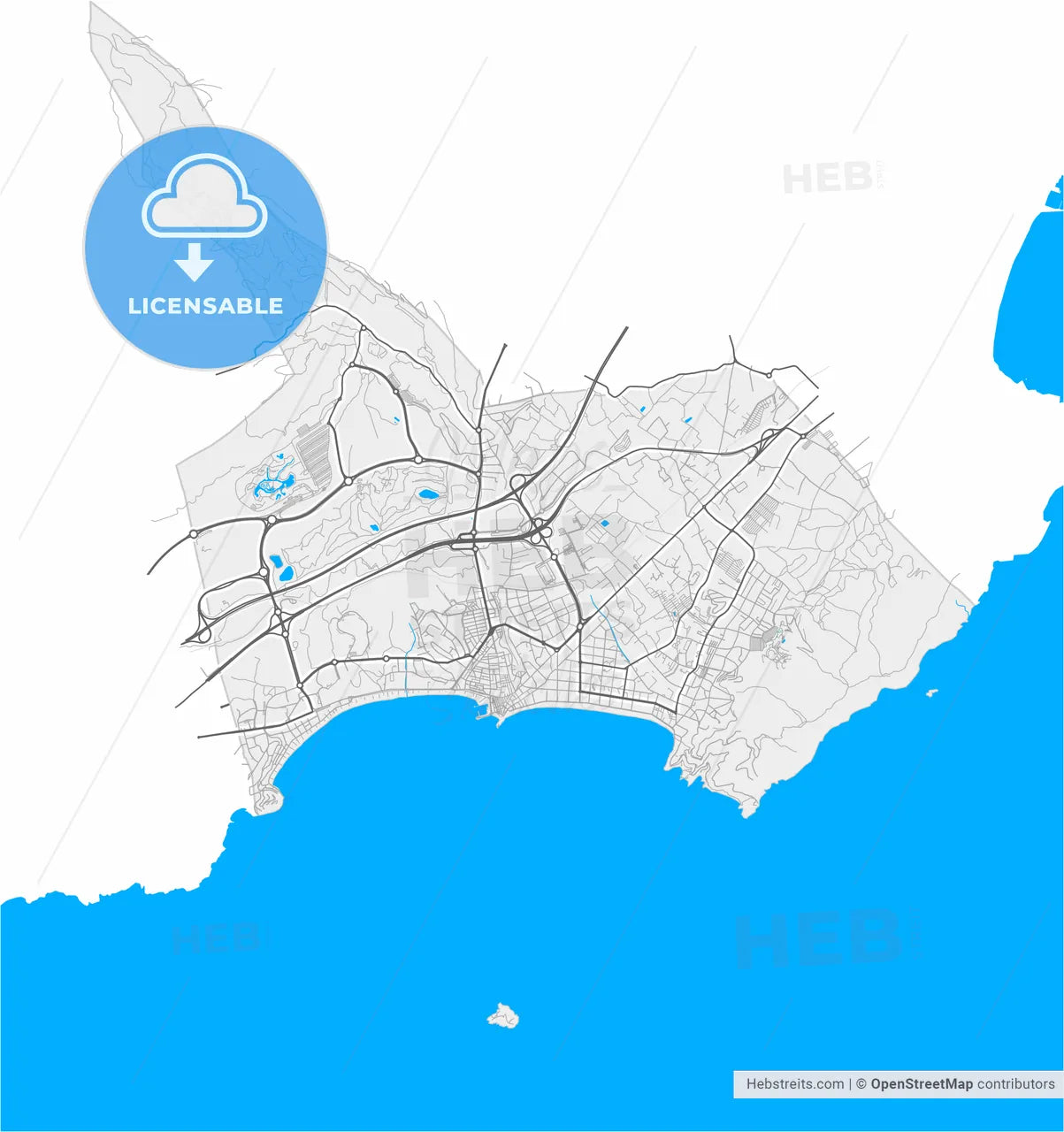 Benidorm, Alicante, Spain, high resolution vector map - Instant download PDF and JPG