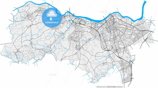 Gateshead, North East England, England, high resolution vector map - Instant download PDF and JPG