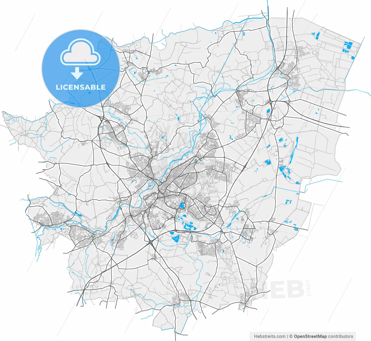 Doncaster, Yorkshire and the Humber, England, high resolution vector map - Instant download PDF and JPG