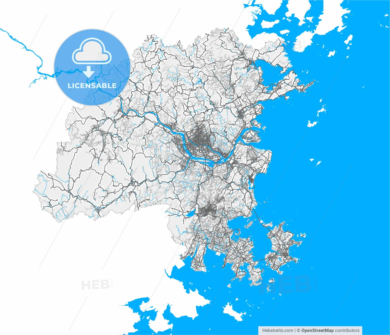 Fuzhou, Fujian, China, high resolution vector map - Instant download PDF and JPG