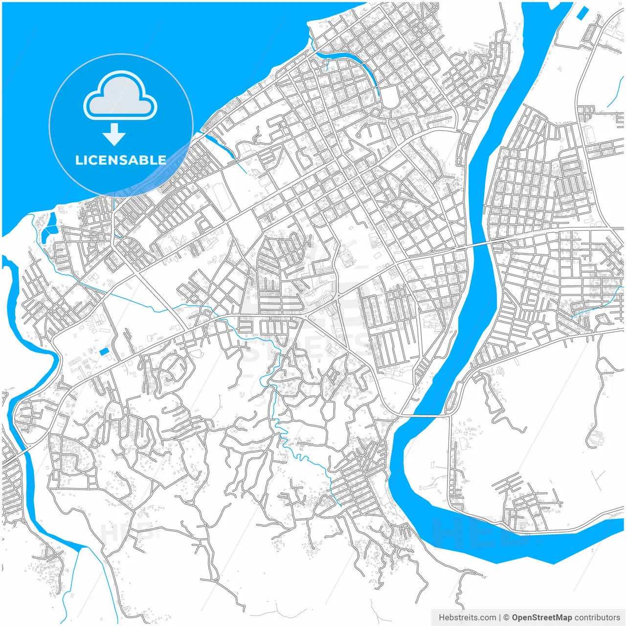 La Ceiba, Atlántida, Honduras, city map with high resolution roads.