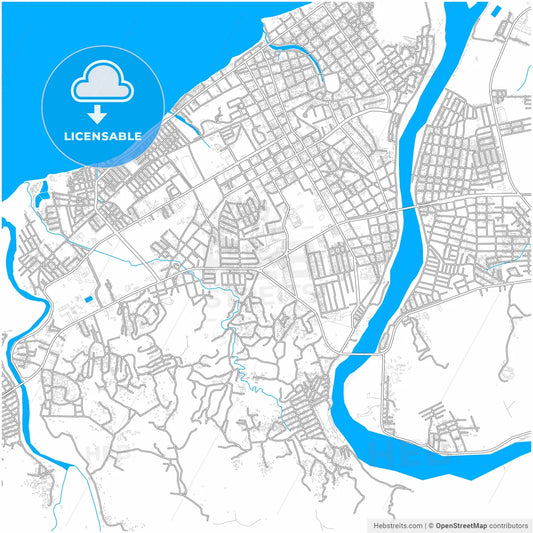 La Ceiba, Atlántida, Honduras, city map with high resolution roads.