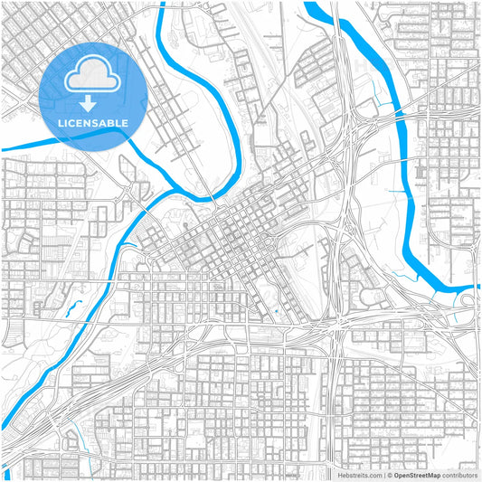 Fort Worth, Texas, United States, city map with high resolution roads.