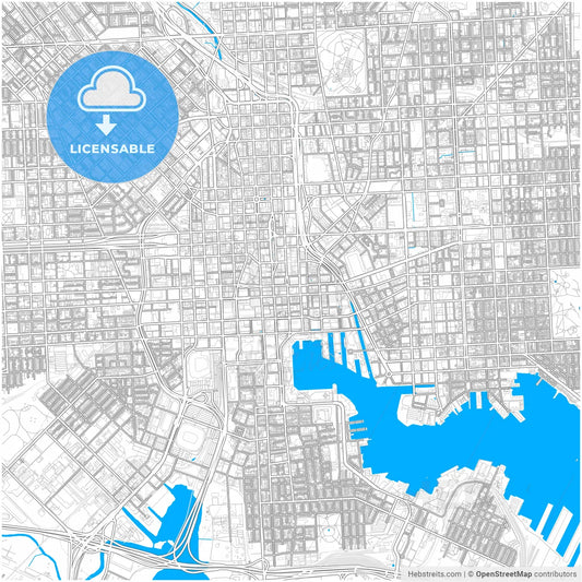 Baltimore, Maryland, United States, city map with high resolution roads.