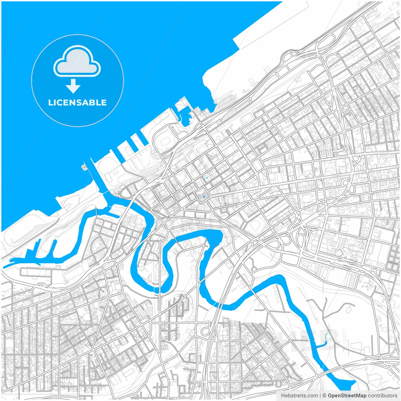 Cleveland, Ohio, United States, city map with high resolution roads.