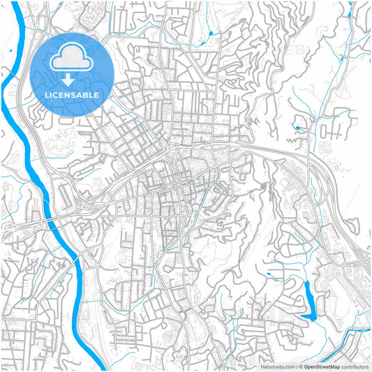 Asheville, North Carolina, United States, city map with high resolution roads.