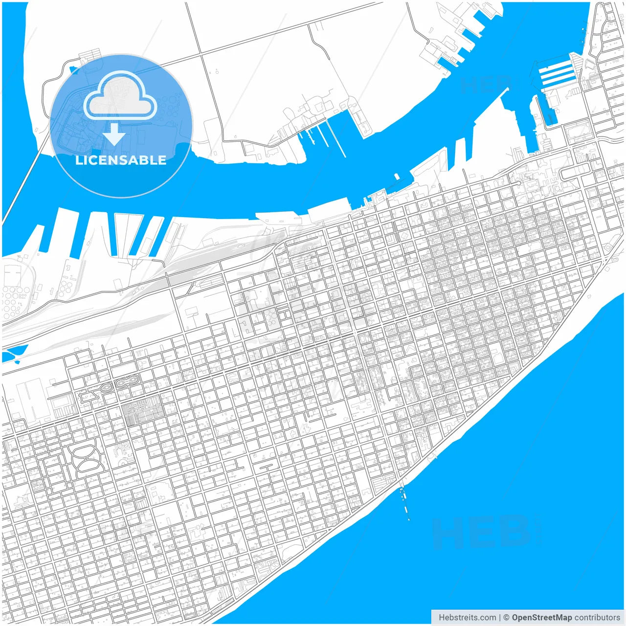 Galveston, Texas, United States, city map with high resolution roads.