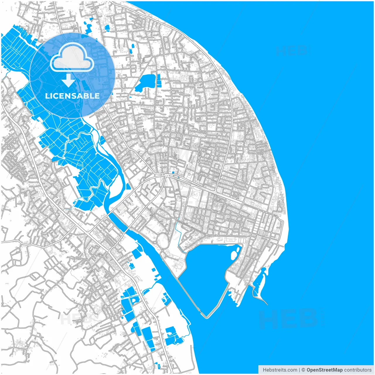Lhokseumawe, Aceh, Indonesia, city map with high resolution roads.
