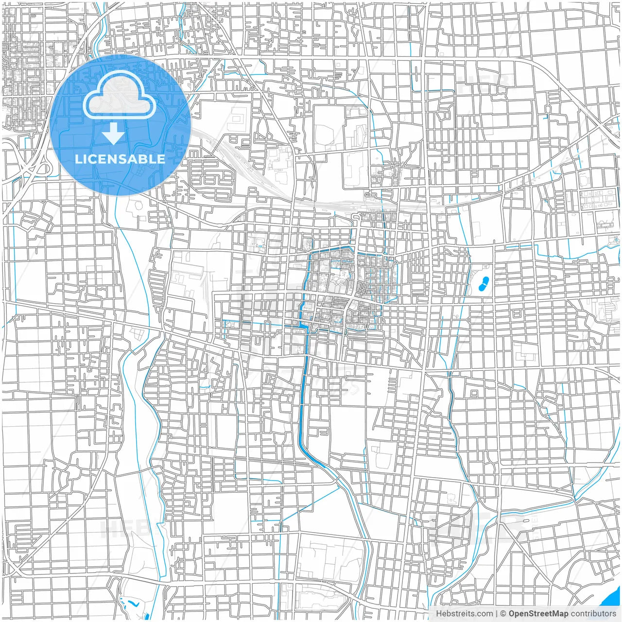 Ōgaki, Gifu, Japan, city map with high resolution roads.