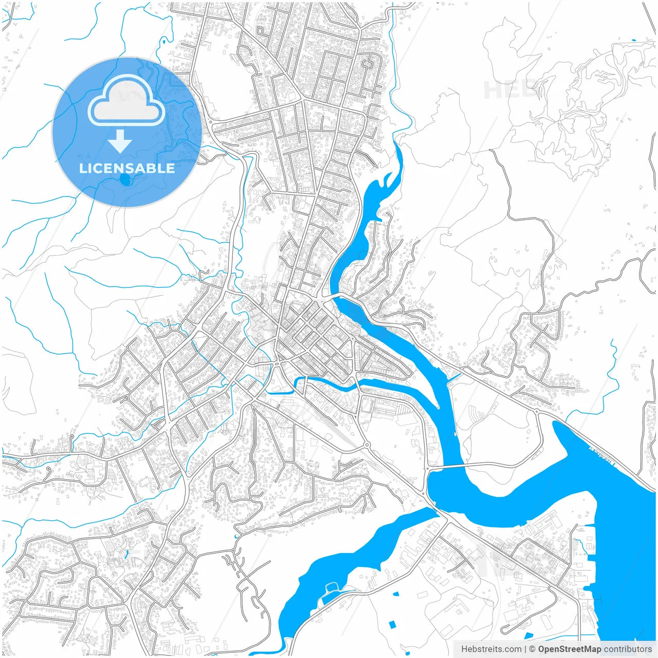 Whangarei, New Zealand, city map with high resolution roads.