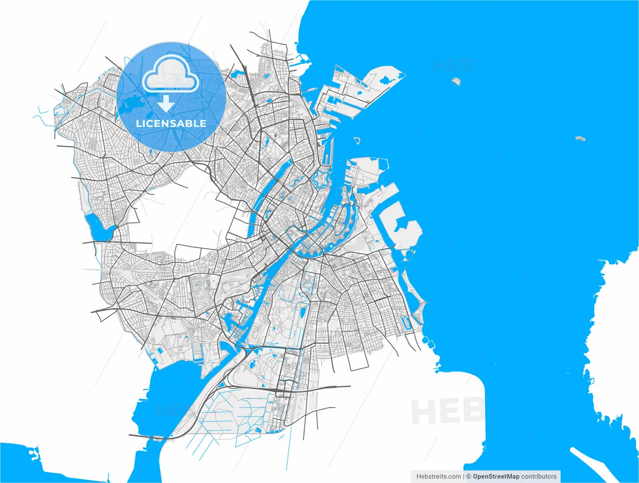 Copenhagen, Denmark, high resolution vector map - Instant download PDF and JPG