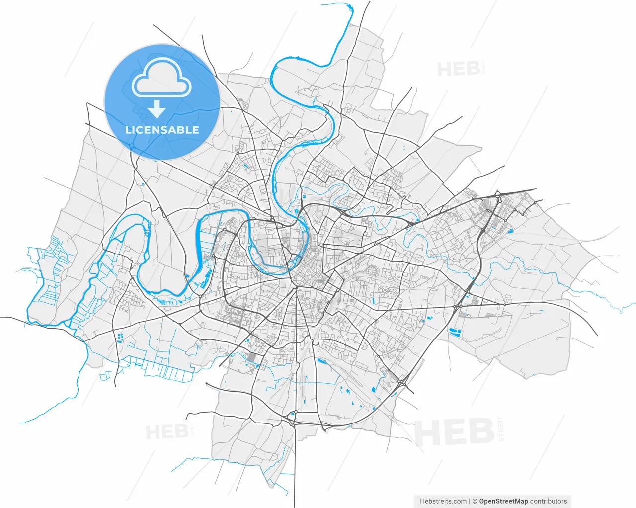 Niort, Deux-Sèvres, France, high resolution vector map - Instant download PDF and JPG