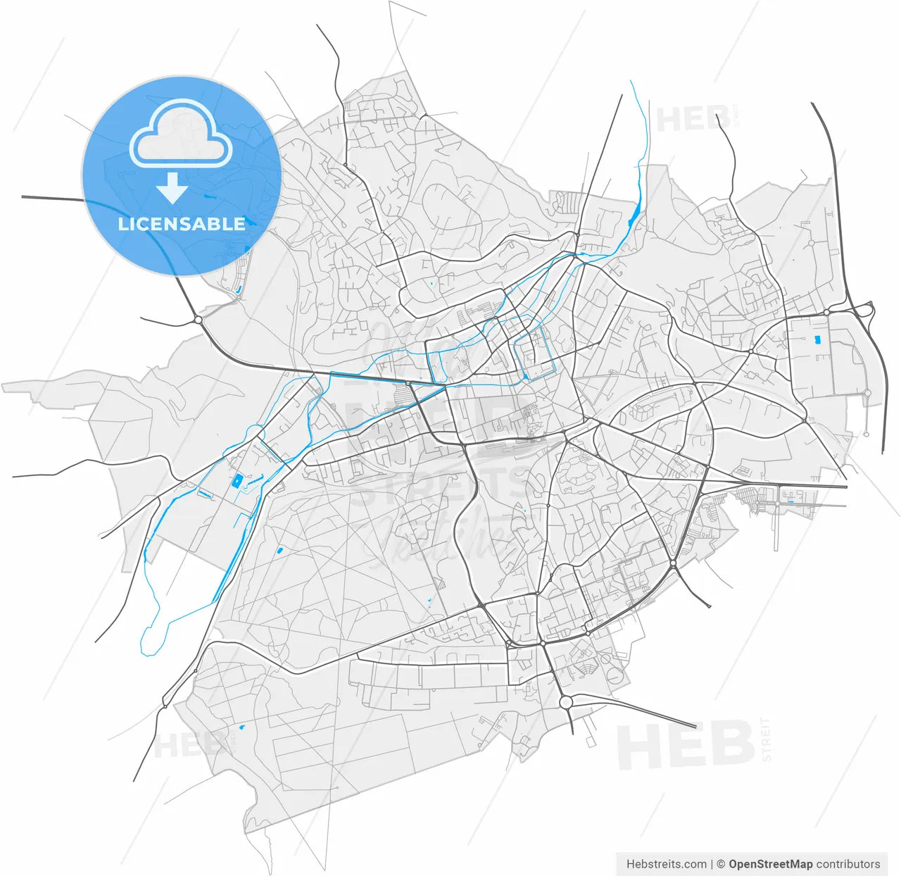 Évreux, Eure, France, high resolution vector map - Instant download PDF and JPG
