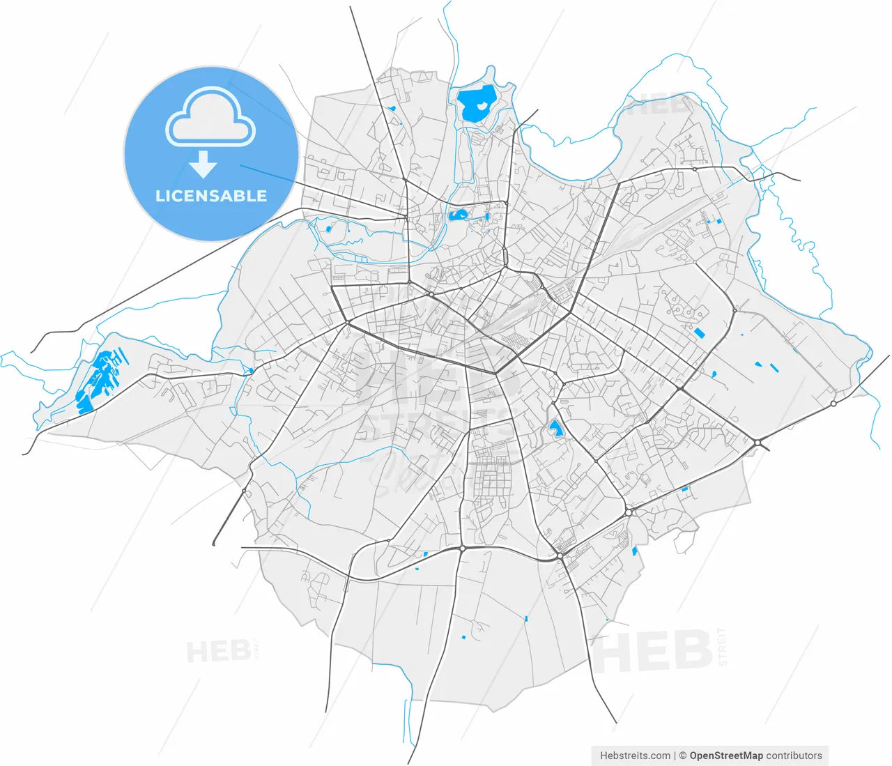 Châteauroux, Indre, France, high resolution vector map - Instant download PDF and JPG