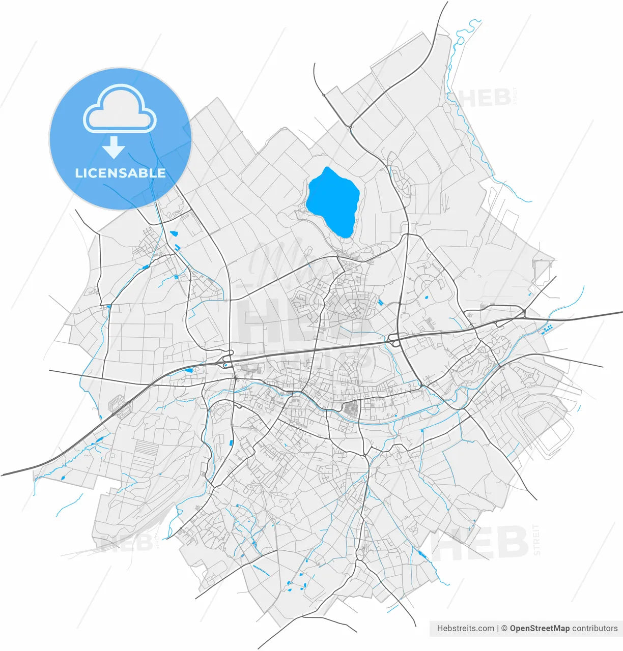 Eschweiler, North Rhine-Westphalia, Germany, high resolution vector map - Instant download PDF and JPG
