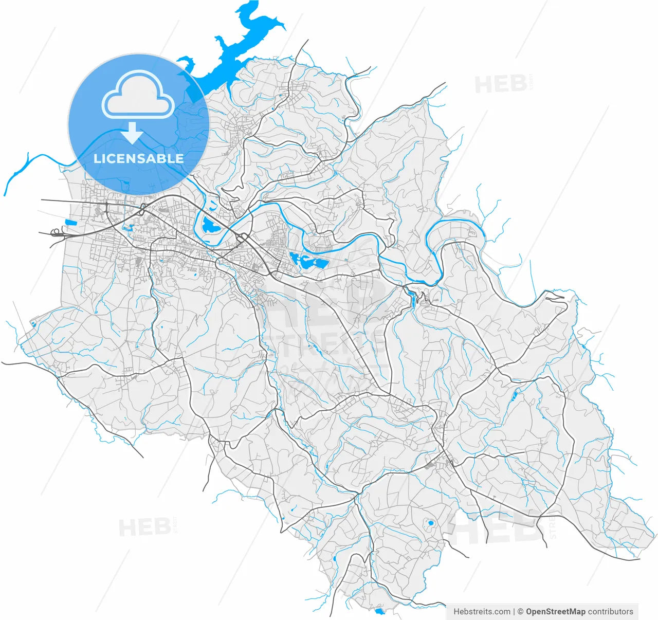 Hennef (Sieg), North Rhine-Westphalia, Germany, high resolution vector map - Instant download PDF and JPG