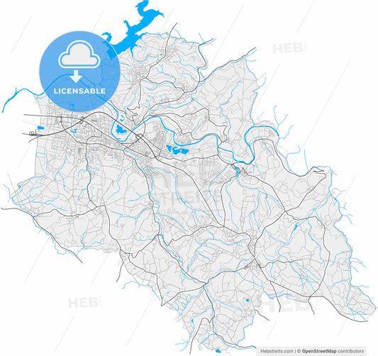 Hennef (Sieg), North Rhine-Westphalia, Germany, high resolution vector map - Instant download PDF and JPG