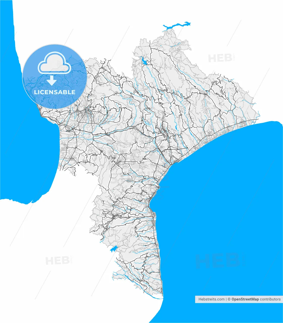 Catanzaro, Calabria, Italy, high resolution vector map - Instant download PDF and JPG
