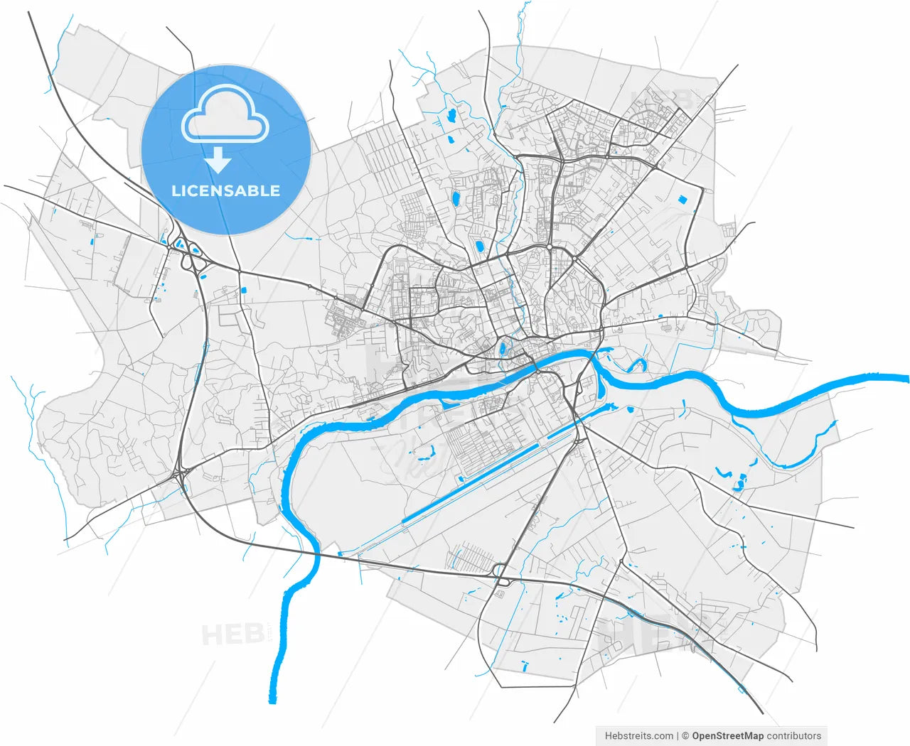 Gorzów Wielkopolski, Lubusz, Poland, high resolution vector map - Instant download PDF and JPG