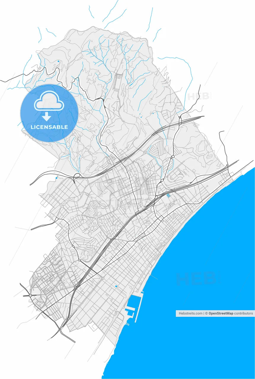 Badalona, Barcelona, Spain, high resolution vector map - Instant download PDF and JPG