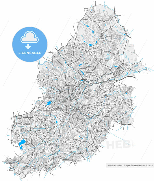 Birmingham, West Midlands, England, high resolution vector map - Instant download PDF and JPG