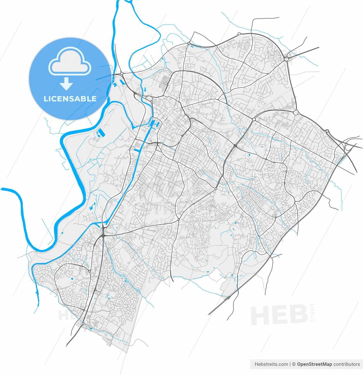 Gloucester, South West England, England, high resolution vector map - Instant download PDF and JPG