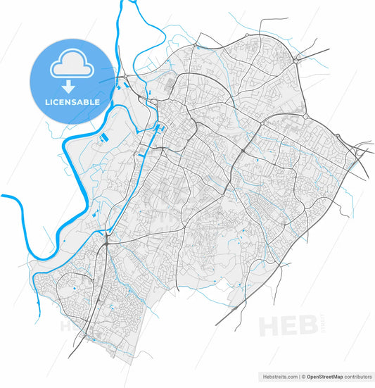 Gloucester, South West England, England, high resolution vector map - Instant download PDF and JPG