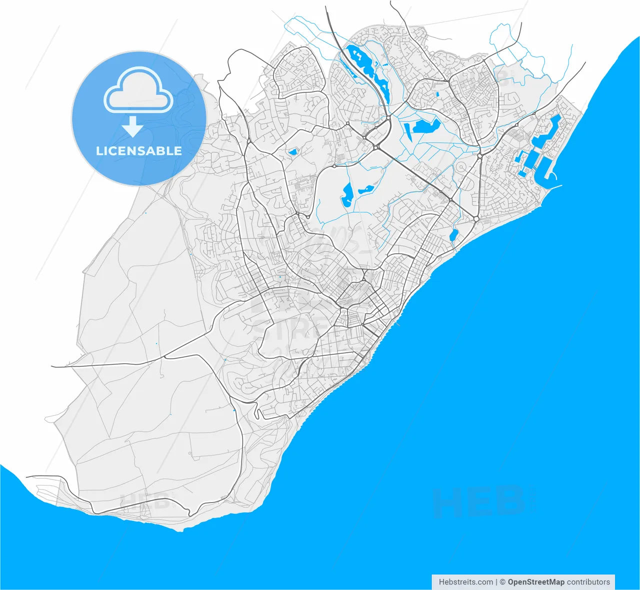 Eastbourne, South East England, England, high resolution vector map - Instant download PDF and JPG