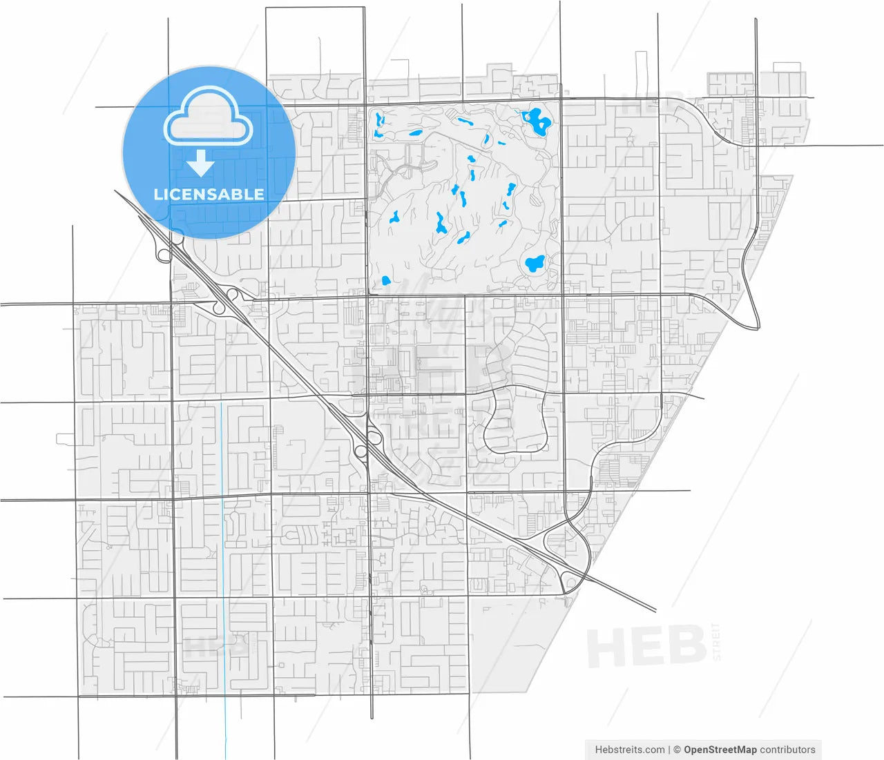 Fountain Valley, California, United States, high resolution vector map - Instant download PDF and JPG