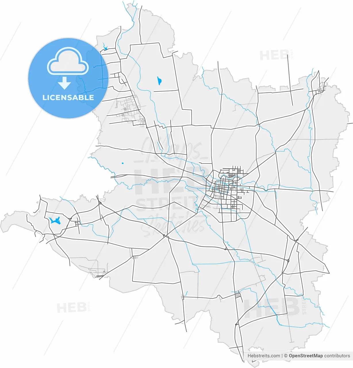 Dengzhou, Henan, China, high resolution vector map - Instant download PDF and JPG