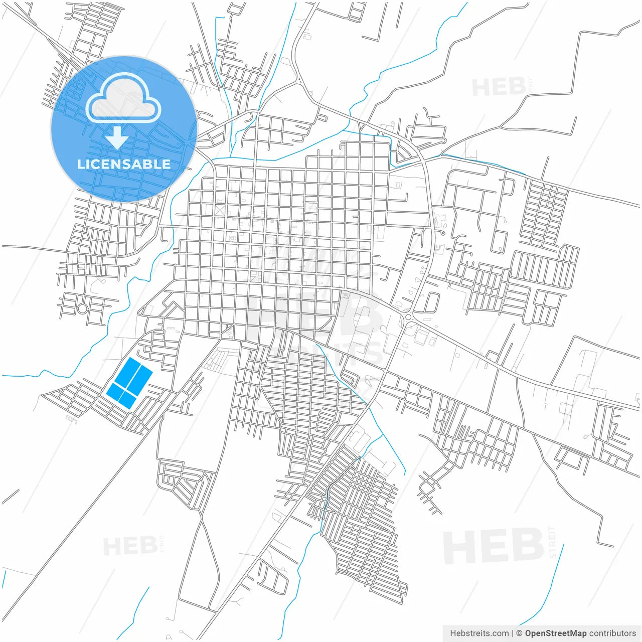 Chinandega, Chinandega, Nicaragua, city map with high resolution roads.