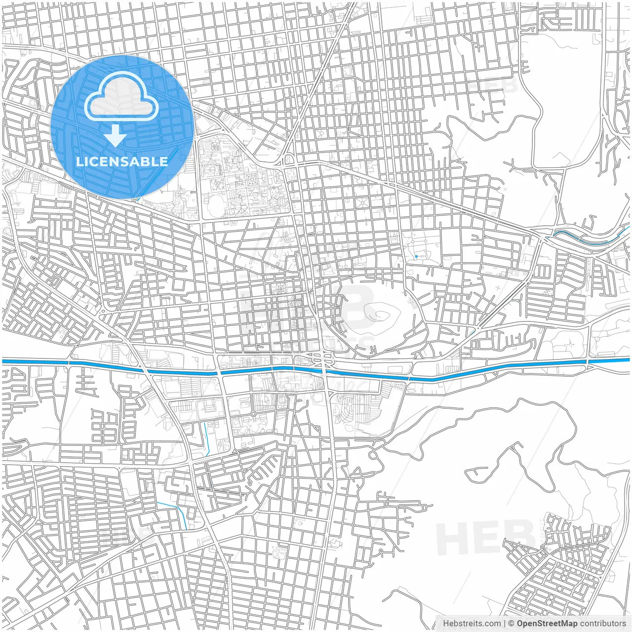 Hermosillo, Sonora, Mexico, city map with high resolution roads.