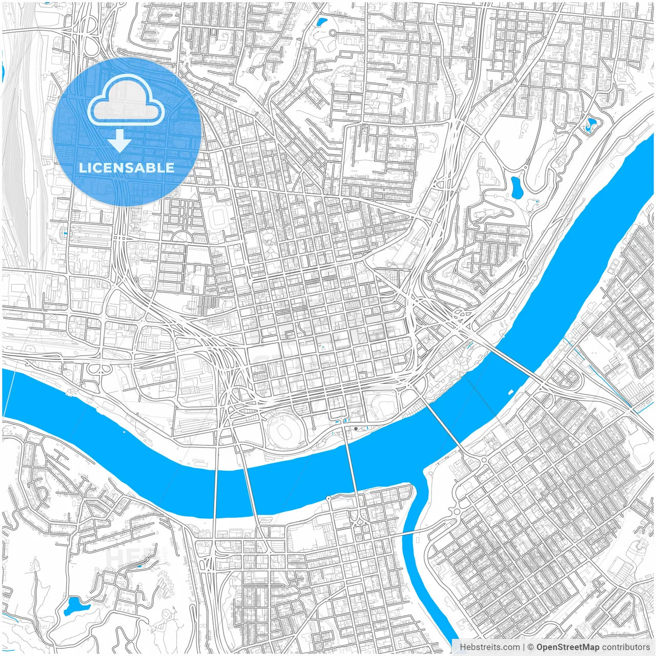 Cincinnati, Ohio, United States, city map with high resolution roads.