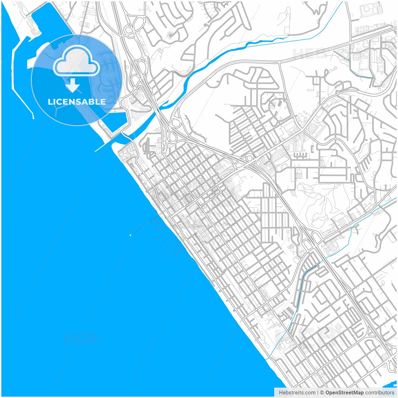 Oceanside, California, United States, city map with high resolution roads.