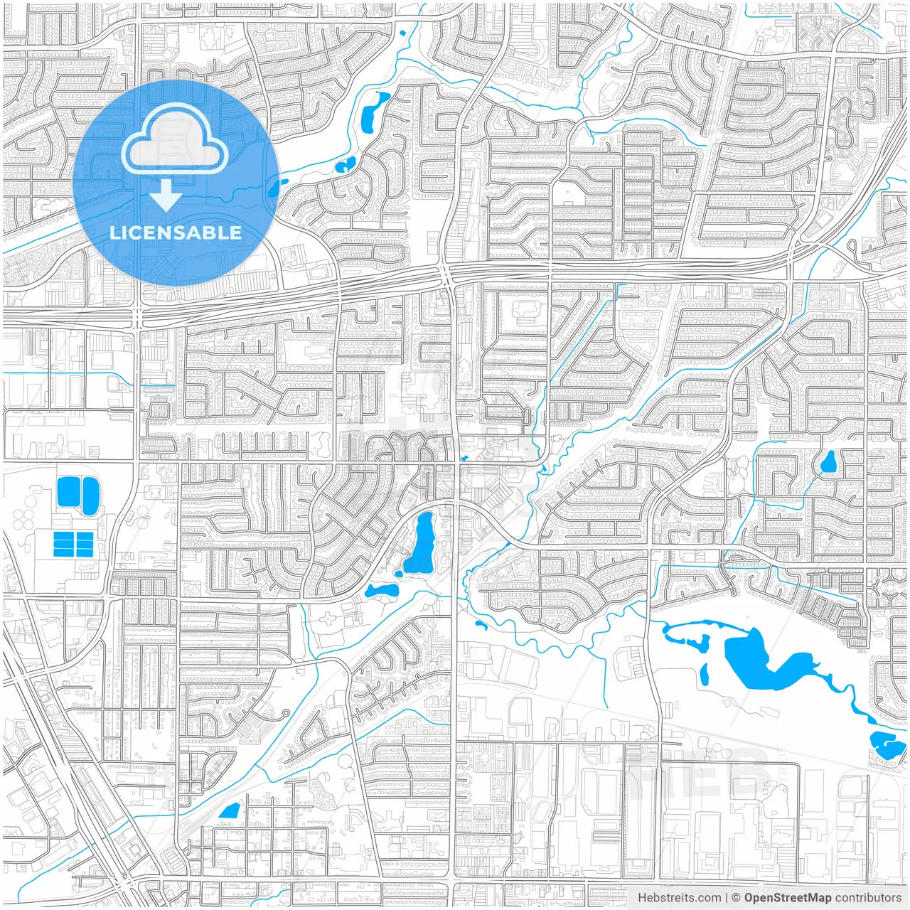 Carrollton, Texas, United States, city map with high resolution roads.