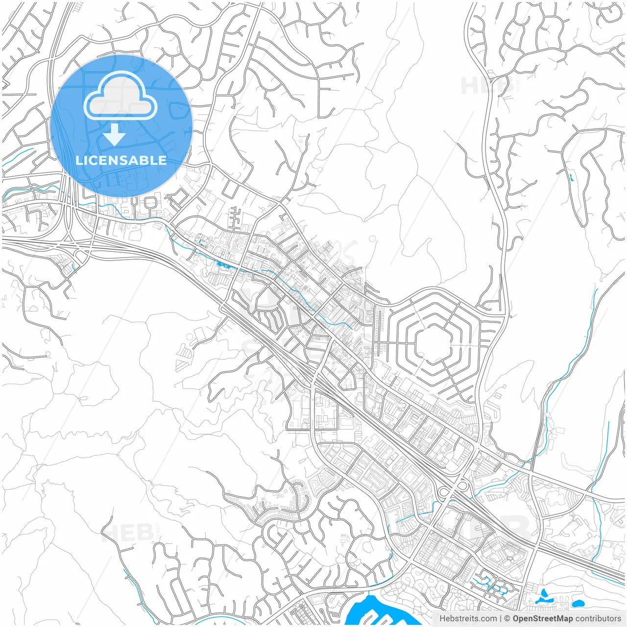 Thousand Oaks, California, United States, city map with high resolution roads.
