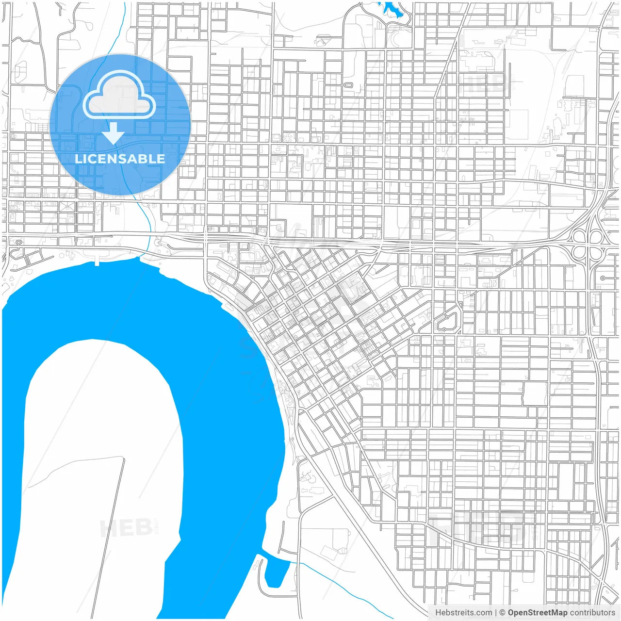 Evansville, Indiana, United States, city map with high resolution roads.