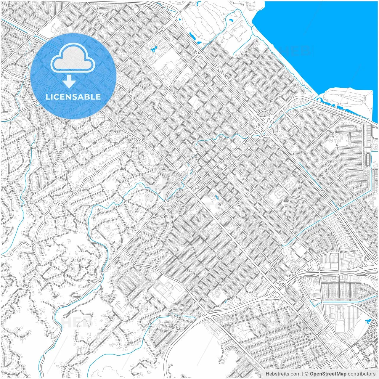 San Mateo, California, United States, city map with high resolution roads.